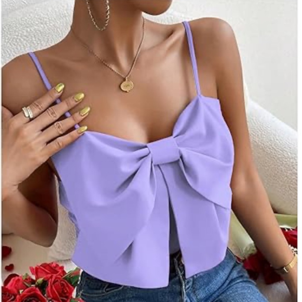 Lavender Purple Bow Crop Top Sleeveless Smocked Size 6 - Picture 3 of 14